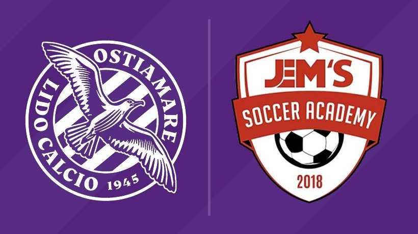 I loghi dell'Ostiamare e della Jem's Soccer Academy affiancati